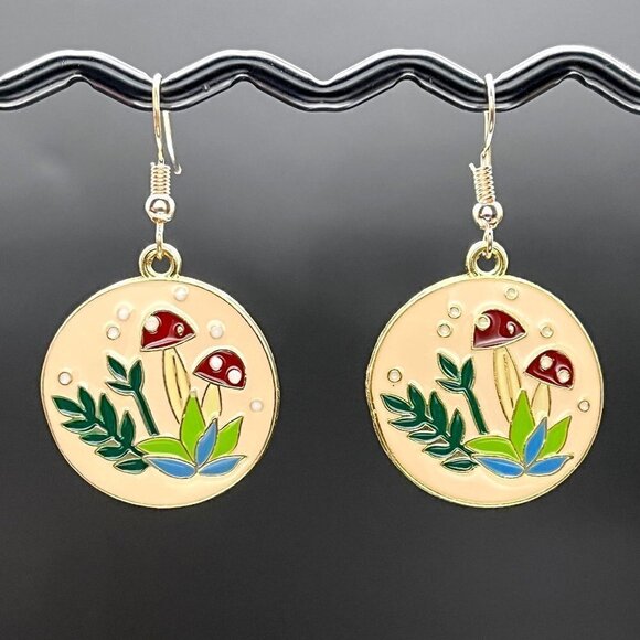 Mushroom Enamel Drop Earrings - Picture 5 of 5